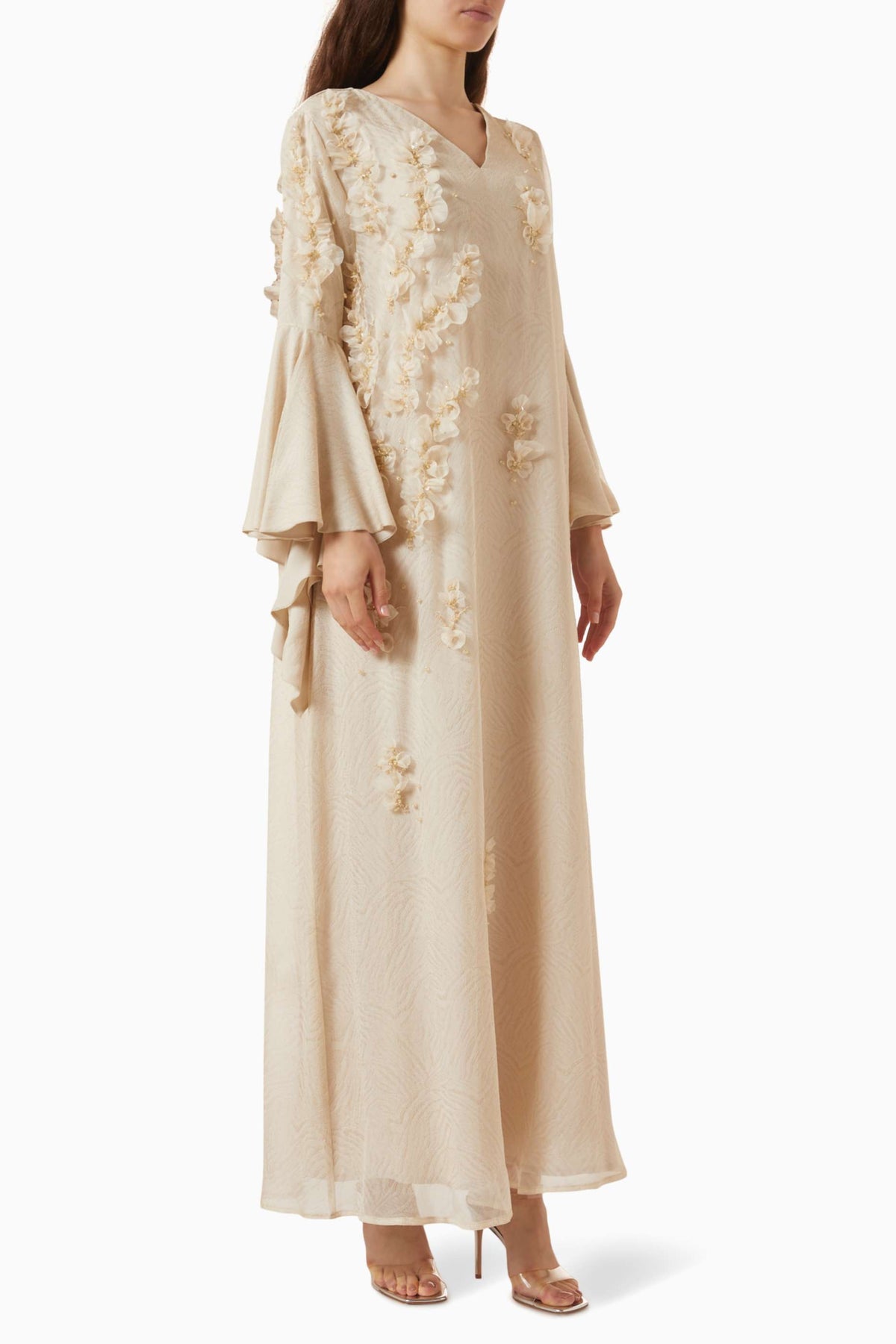 Floral-appliqué Chiffon Kaftan