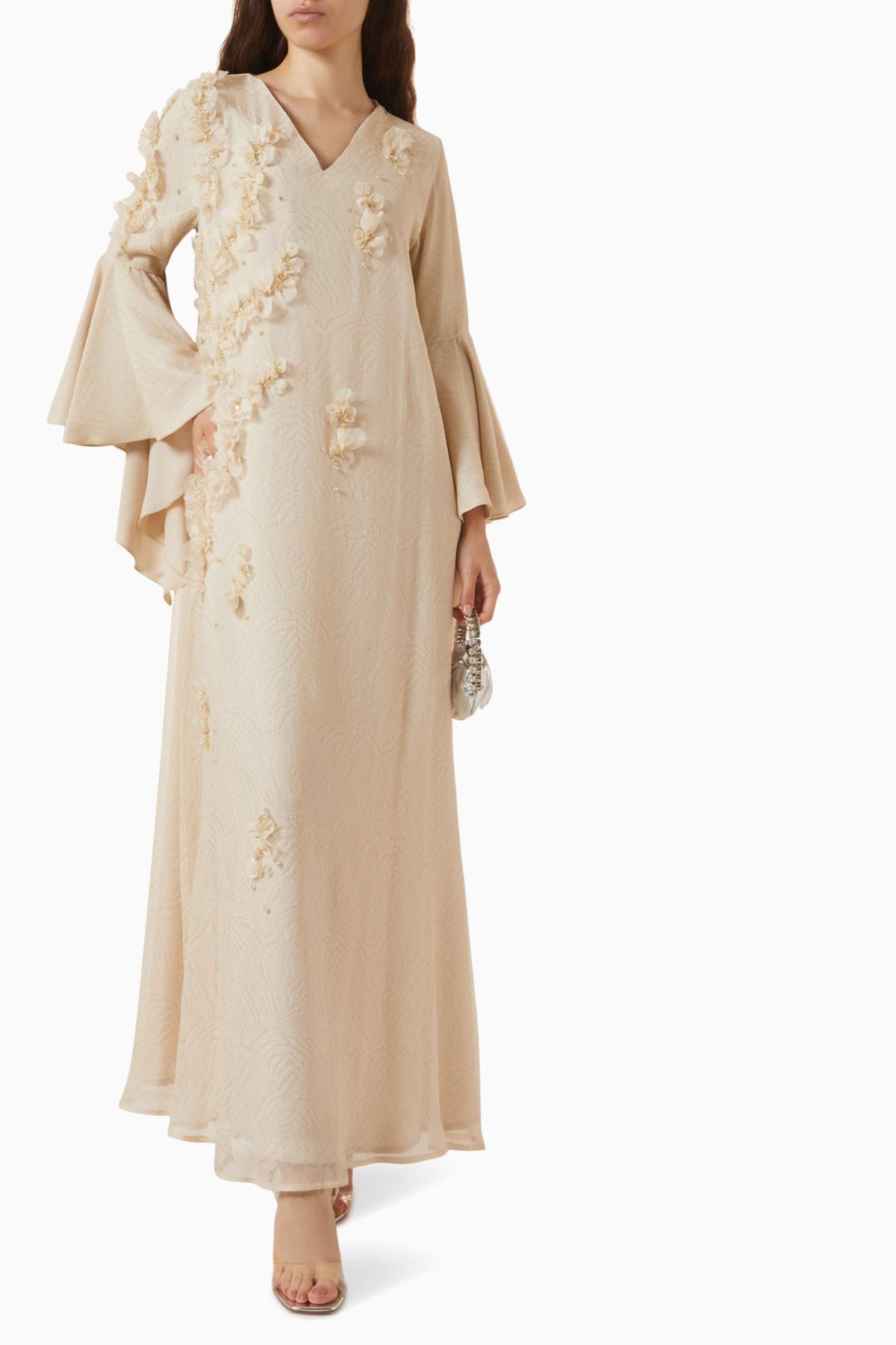 Floral-appliqué Chiffon Kaftan