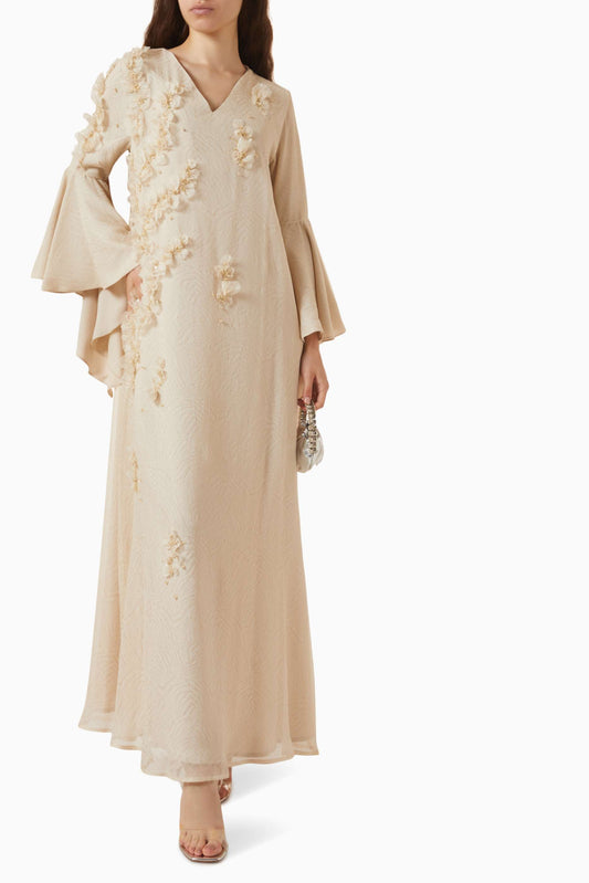 Floral-appliqué Chiffon Kaftan