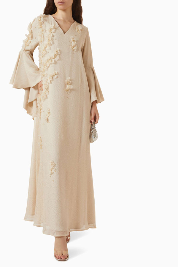 Floral-appliqué Chiffon Kaftan