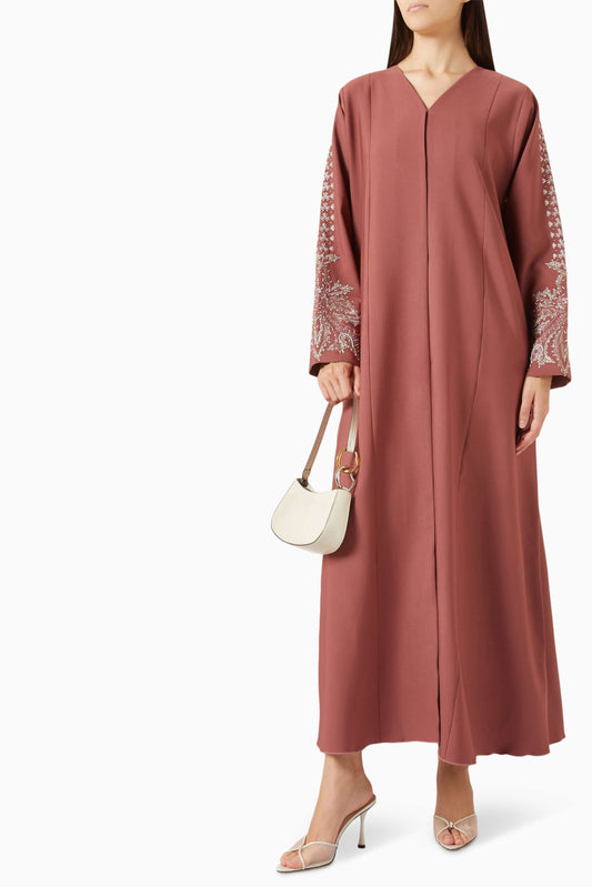 Pearl-embellished Crepe Abaya